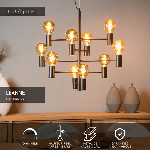 Lucide LEANNE - Suspension - Ø 65 cm - 10xE27 - Noir - USP